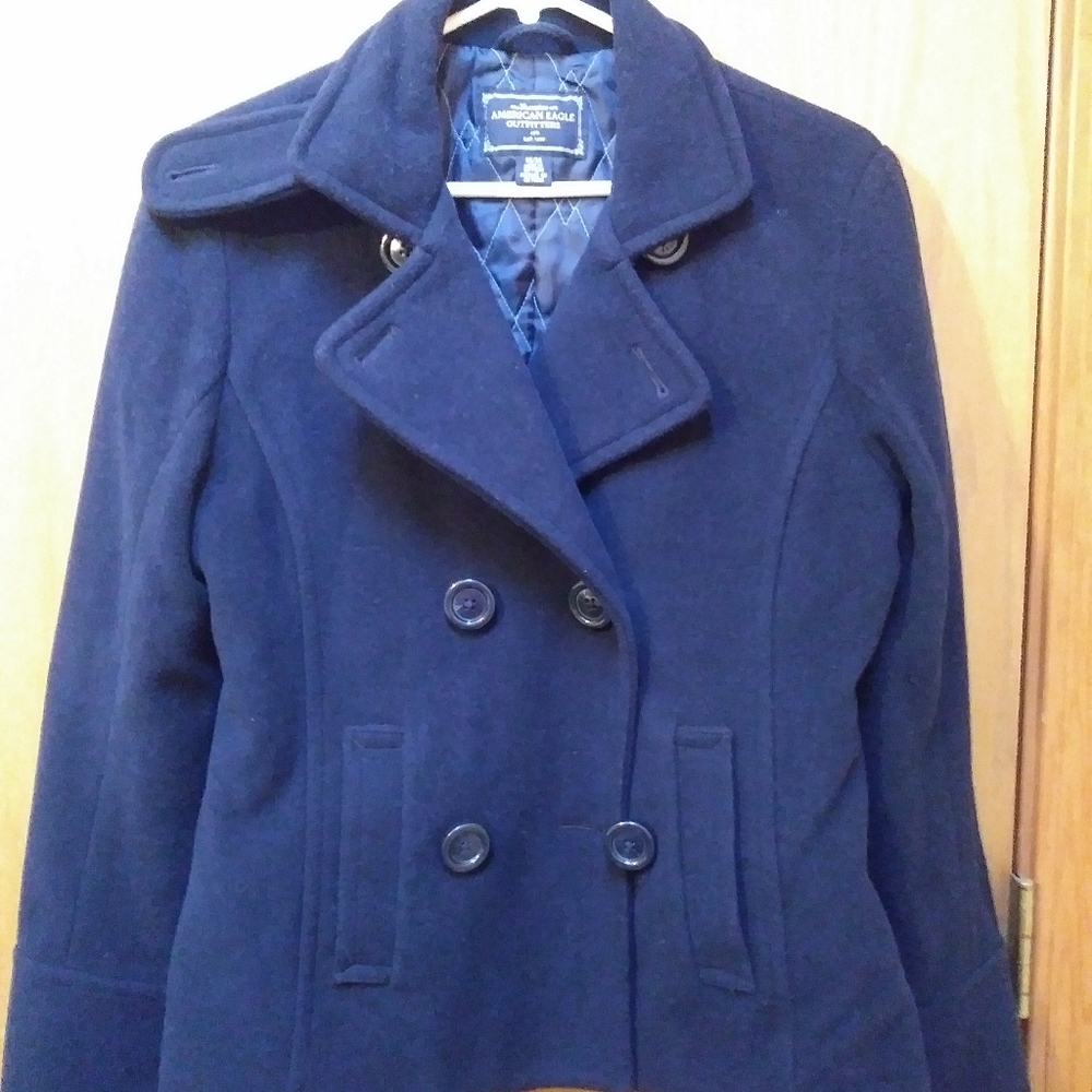 American Eagle Wool Sz M Jacket Coat Navy Blue - Picture 6 of 10